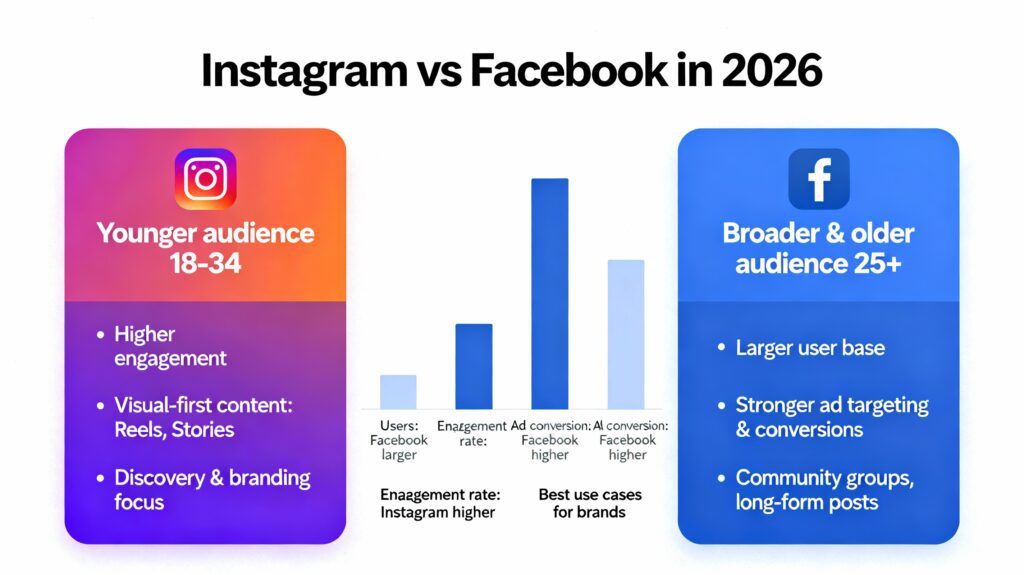 Instagram vs Facebook comparison in 2026 social media trends.
